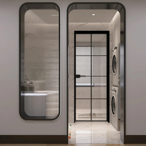 Bespoke stainless steel frame pattern glass screen partition - Image 3