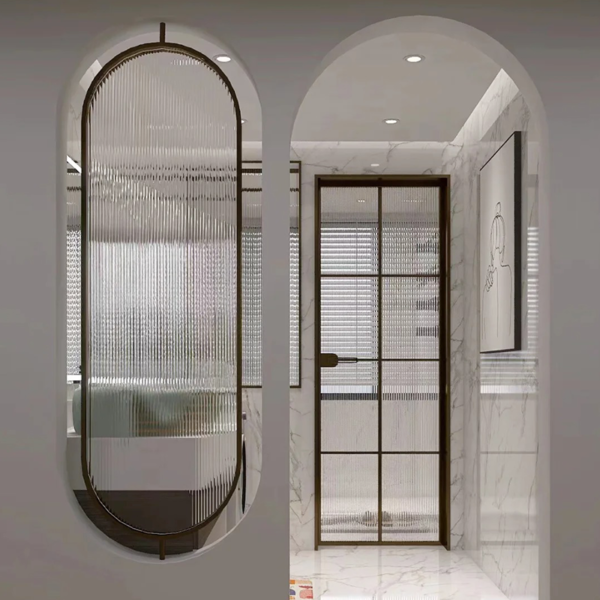 Custom champagne gold stainless steel frame pattern glass partition wall Screen - Image 2