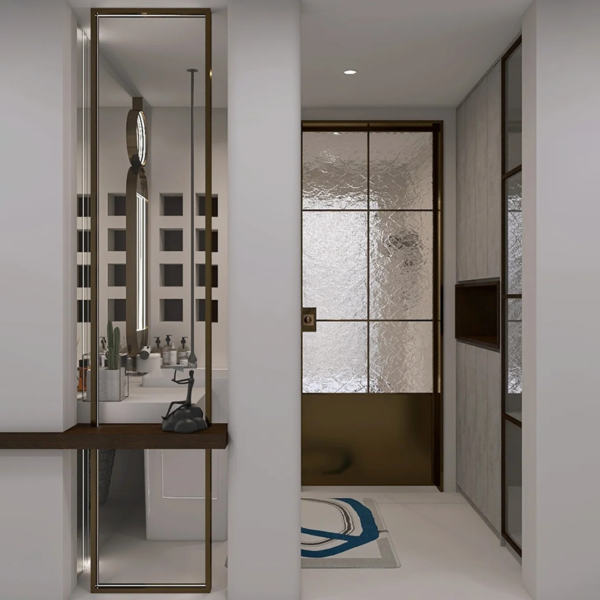 Custom champagne gold stainless steel frame pattern glass partition wall Screen - Image 4