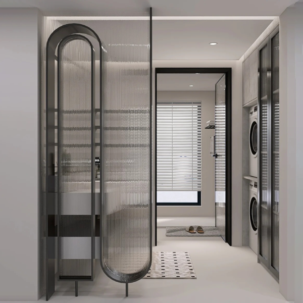 Customized stainless steel frame pattern glass screen partition art decorative glass partition wall