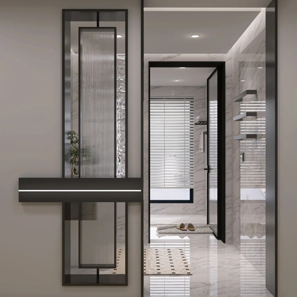 Customized stainless steel frame pattern glass screen partition art decorative glass partition wall - Image 2