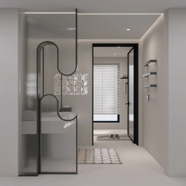 Customized stainless steel frame pattern glass screen partition art decorative glass partition wall - Image 3