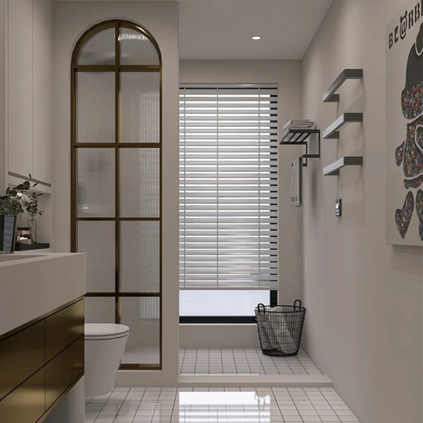 Customied stainless steel frame art deco glass screen partition bathroom door