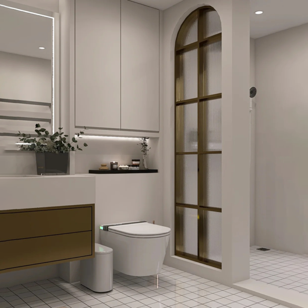 Customied stainless steel frame art deco glass screen partition bathroom door - Image 2