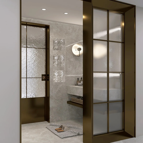 Customied stainless steel frame art deco glass screen partition bathroom door - Image 3