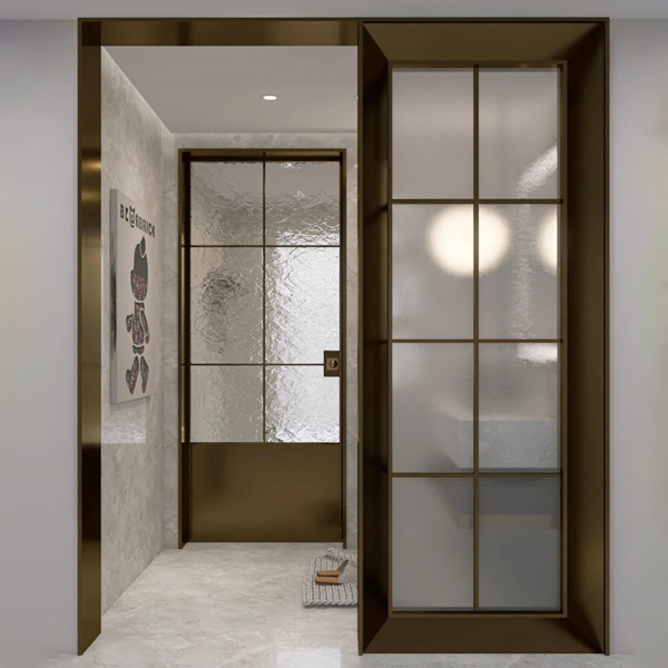Customied stainless steel frame art deco glass screen partition bathroom door - Image 4