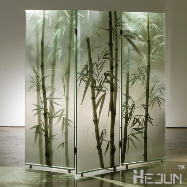 Customized Bamboo Shadow Jade Sand Glass Screen partition  divider Glass glass wall Screen
