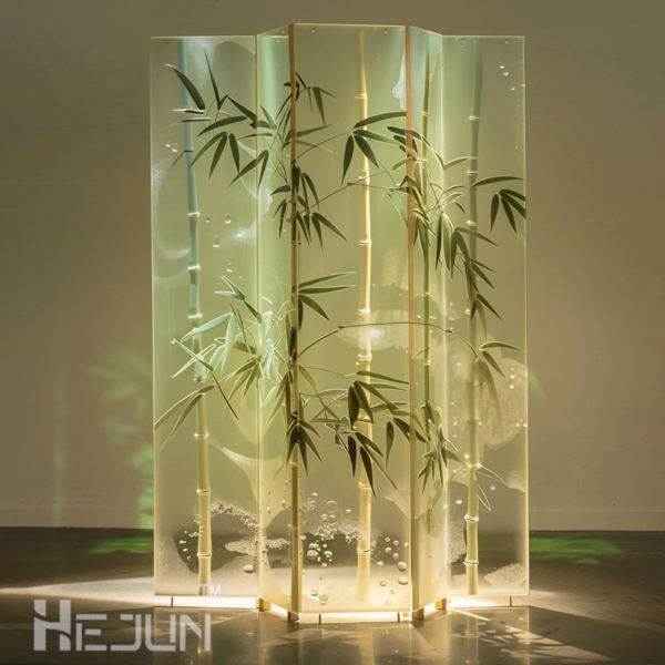 Customized Bamboo Shadow Jade Sand Glass Screen partition  divider Glass glass wall Screen - Image 2