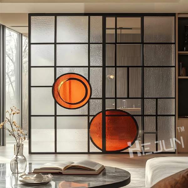 Customized Stainless steel frame geometric graphic art decorative glass partition wall - Image 2