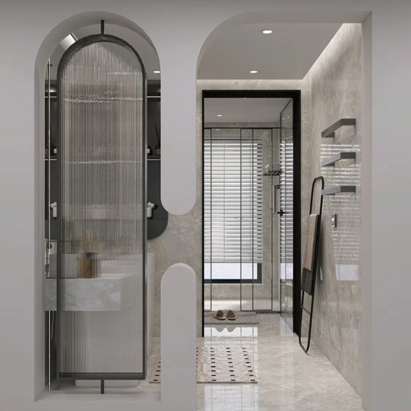 Customized stainless steel frame patterned glass shower  partition  glass wall Screen door