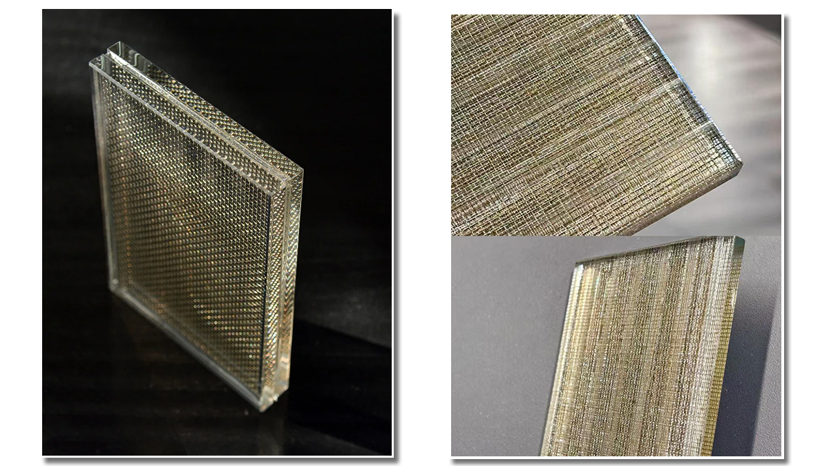 Modern glass panel reinforced with stainless steel mesh