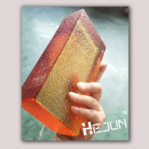 Customizable Orange Solid Glass Block with Melt - Textured Finish - Image 2