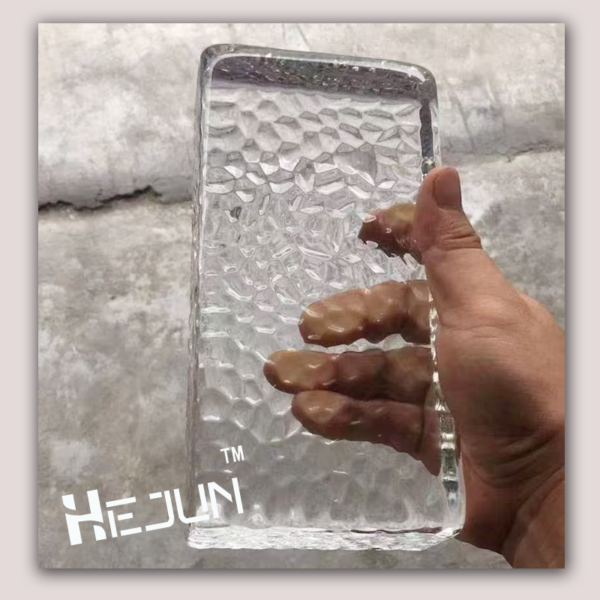 Customizable Orange Solid Glass Block with Melt - Textured Finish - Image 3