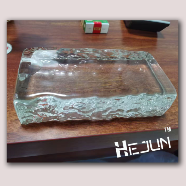 Customizable Orange Solid Glass Block with Melt - Textured Finish - Image 2