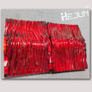 Alternative view of Red Wavy Fused Glass Wall Art - 3D Textured Decor for Modern Interiors
